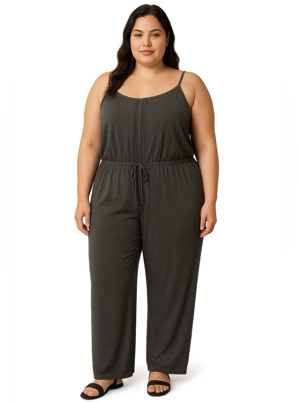 Attention Charcoal Gray Sleeveless Tie-Waist Wide‎ Leg Romper Jumpsuit XL